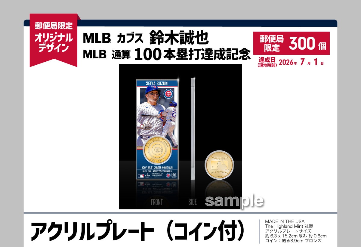 �X�֋ǌ���I���W�i���f�U�C�� MLB �J�u�X ��ؐ��� MLB�ʎZ100�{�ۑŒB���L�O �X�֋ǌ���300�� �B�����i���n�����j2026�N7��1�� �A�N�����v���[�g�i�R�C���t�jMADE IN THE USA�AThe Highland Mint �А��A�A�N�����v���[�g�T�C�Y�F�� 6.3 x 15.2cm ���ݖ� 0.6cm�A�R�C���F�񒼌a3.9cm �u�����Y