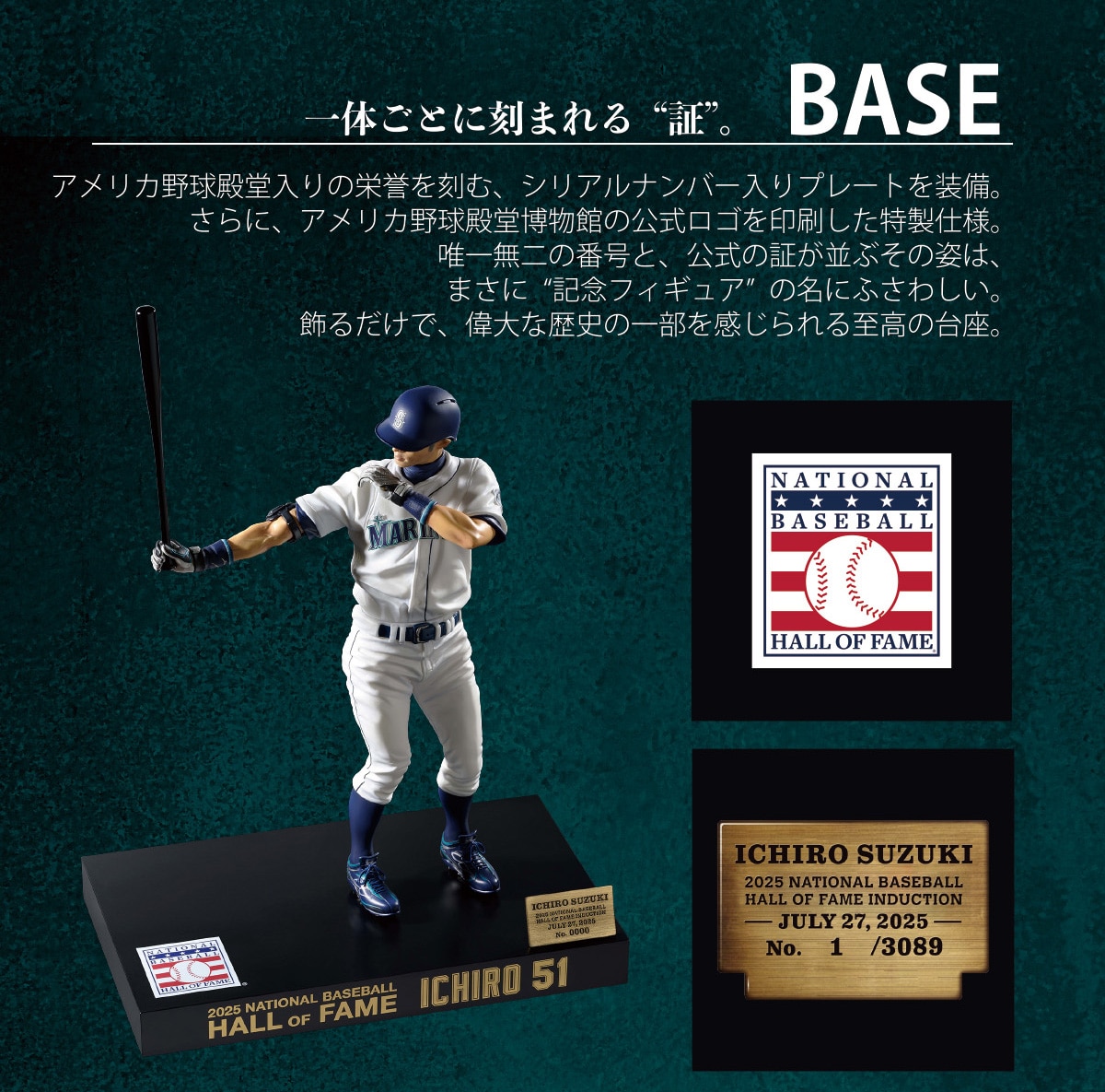 ��̂��Ƃɍ��܂��g�؁h�BBASE�@�A�����J�싅�a������̉h�_�����ށA�V���A���i���o�[����v���[�g�𑕔�����ɁA�A�����J�싅�a�������ق̌������S��������������d�l�B�B�ꖳ��̔ԍ��ƁA�����̏؂����Ԃ��̎p�́A�܂��Ɂg�L�O�t�B�M���A�h�̖��ɂӂ��킵���B���邾���ŁA�̑�ȗ��j�̈ꕔ���������鎊���̑���BNATIONAL BASEBALL HALL OF FAME HALL OF FAME