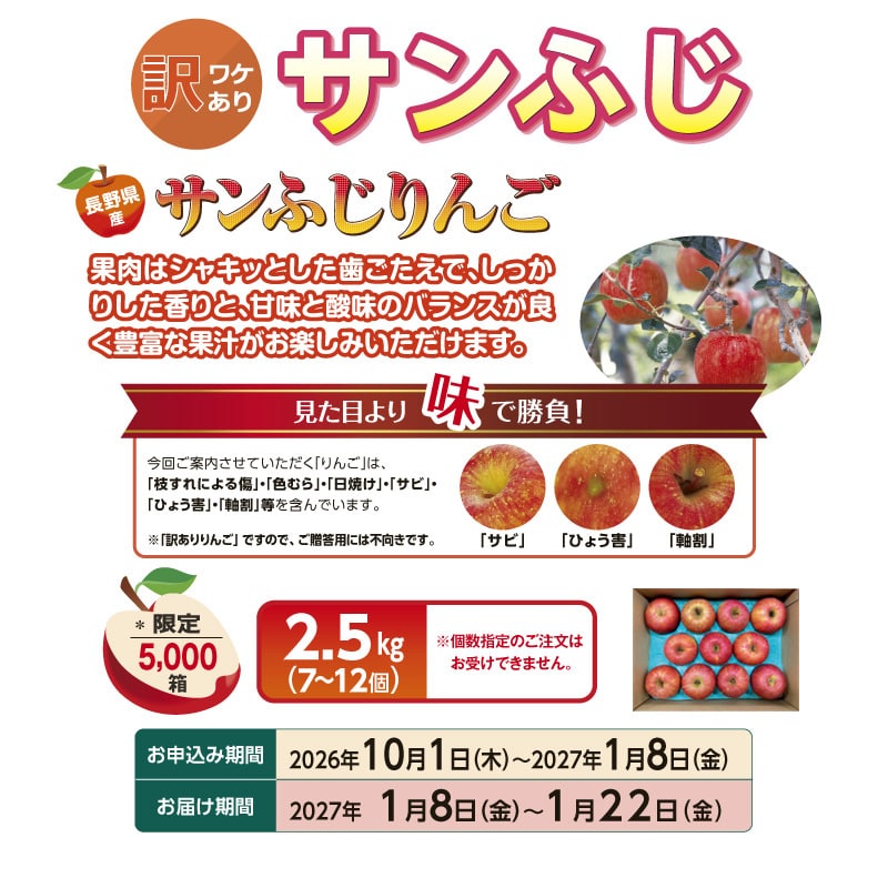 長野県産 訳ありサンふじりんご 2．5kg｜郵便局のネットショップ