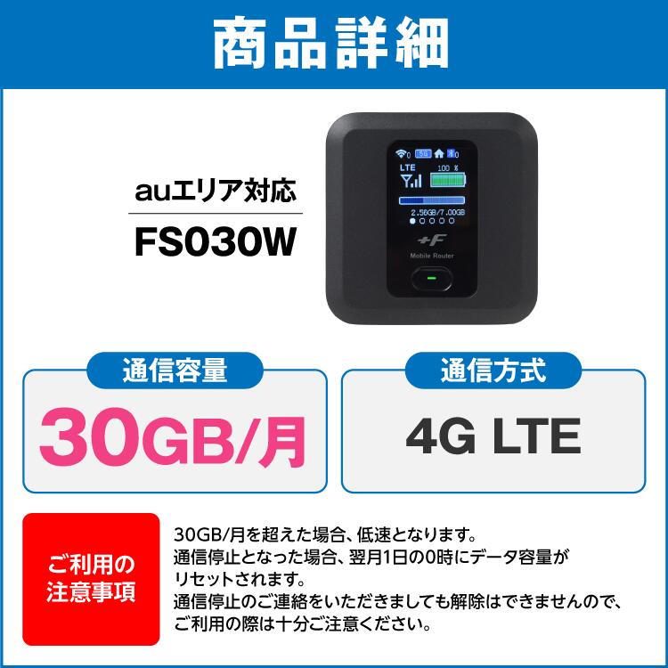 延長専用 au FS030W 30GB 90日間レンタル補償付きプラン