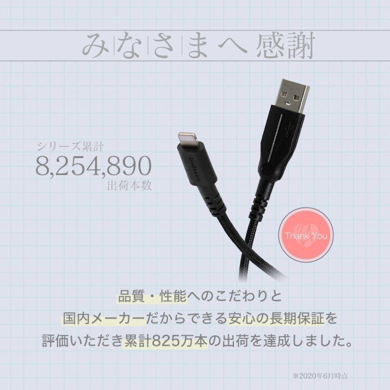 断線に強い 高耐久 USB-A to ライトニングケーブル 1.5m ホワイト
