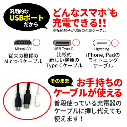 USB ポート付　乾電池式緊急充電器［BJ-USB1ABK］