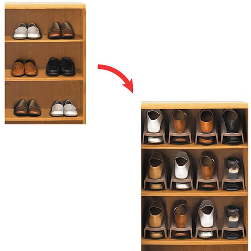 省スペース靴収納１／２　５個組　ブラウン