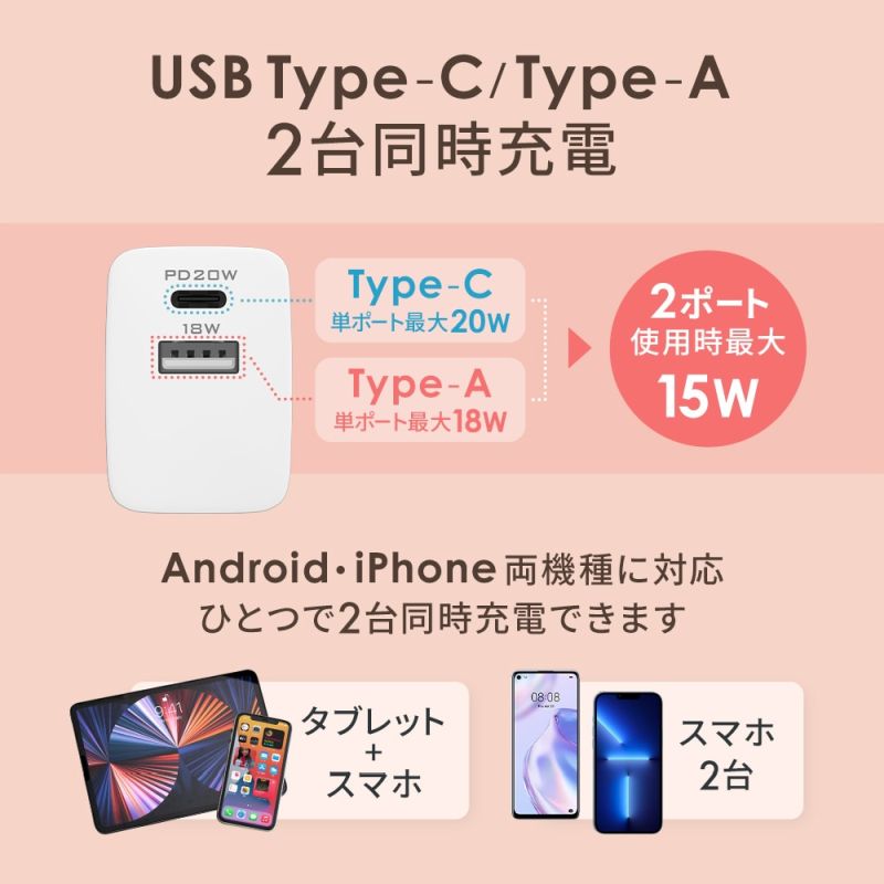コンパクト&高出力 USB Type-C & Type-A搭載ACアダプターBK