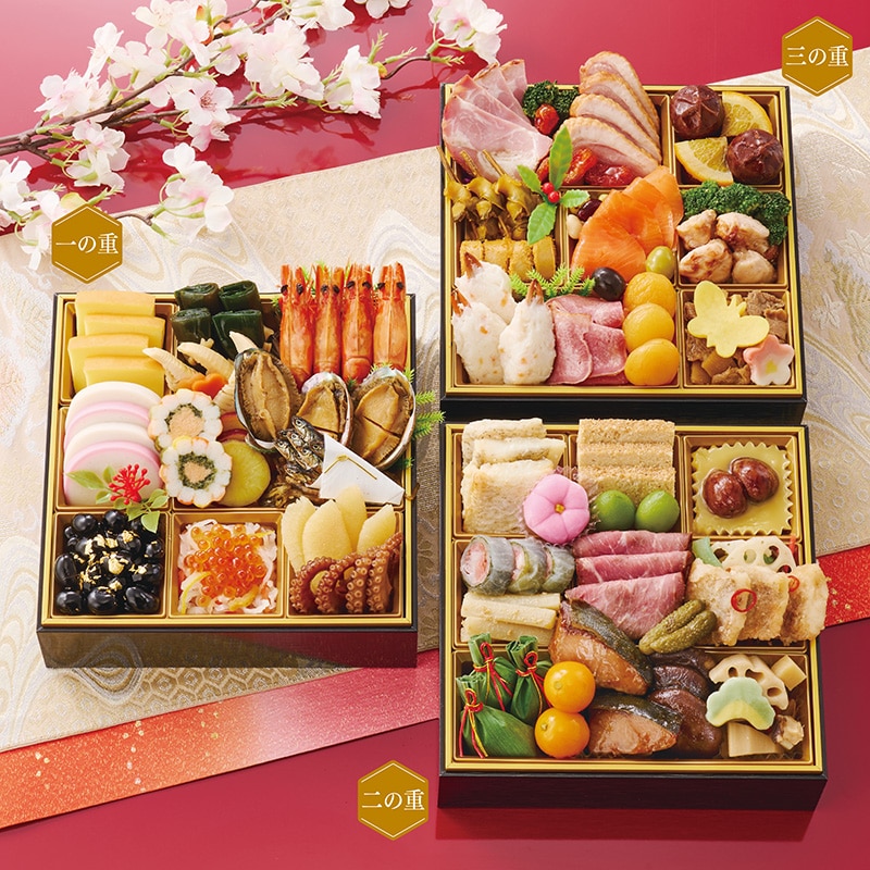 おせち＞【早割】祇おん江口監修 和洋三段重 輝（かがやき）｜郵便局の