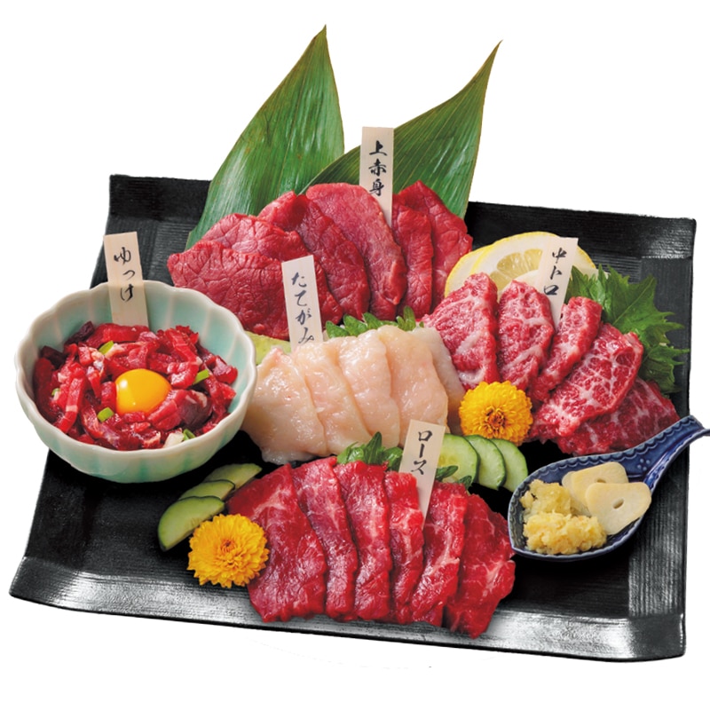 <お中元>【冷凍】国産馬刺し5種とプレミアム三角バラ
