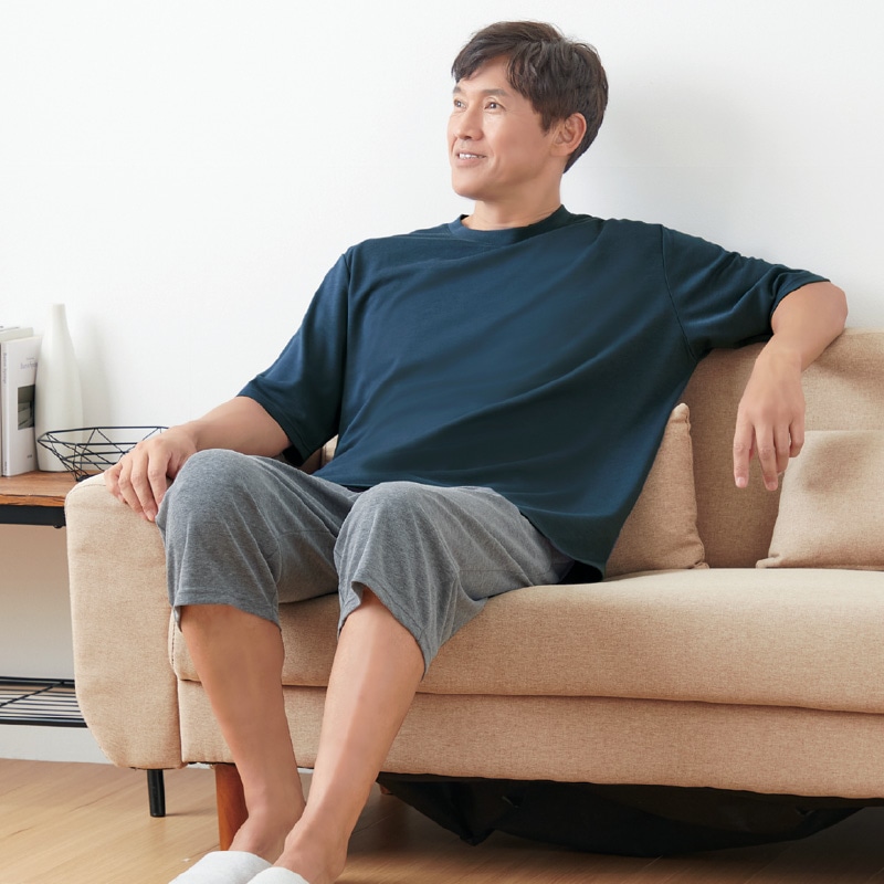 <敬老の日>リカバリーケアメンズ 半袖 ネイビー M