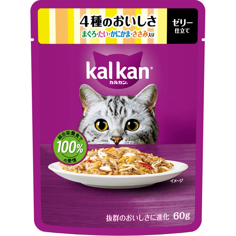 マース カルカン 4種のおいしさ まぐろ・たい・かにかま・ささみ 60g